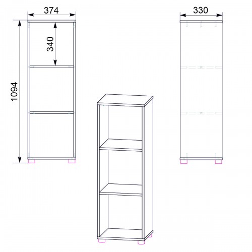 Шкаф книжный Компанит КШ-24 Нимфея альба 37,4х33х109,4 см