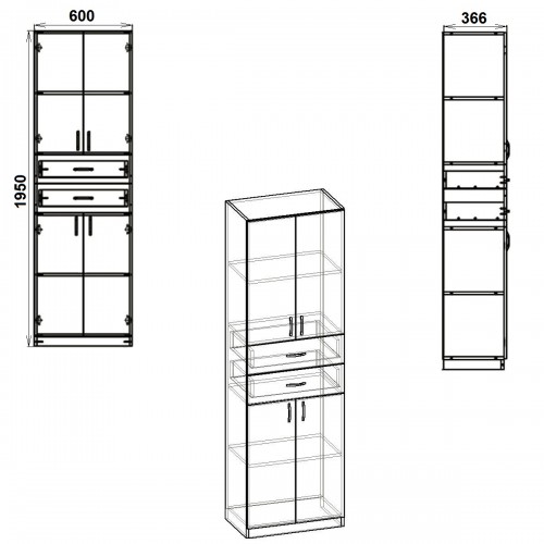 Шкаф книжный Компанит КШ-11 60х37х195 см Бук