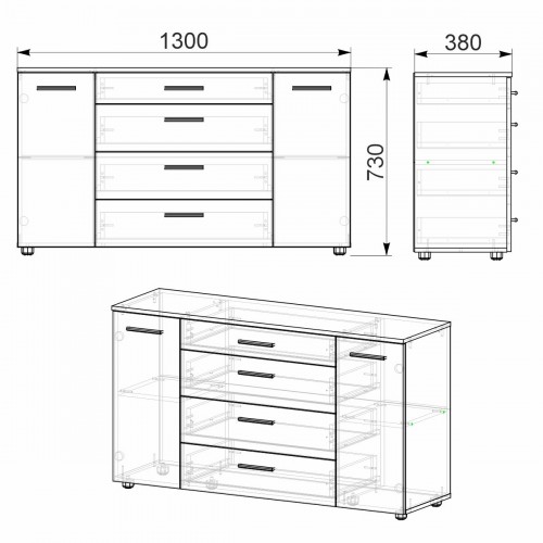 Комод 1-3-2 Компанит Нимфея альба (130х38х73 см)