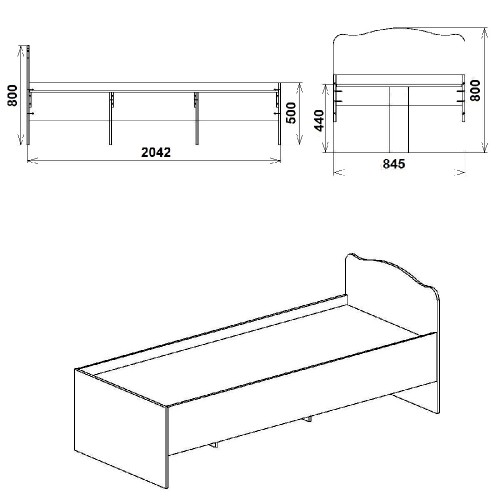 Кровать KOMPANIT 80 84.5 см х 204.2 см Дуб