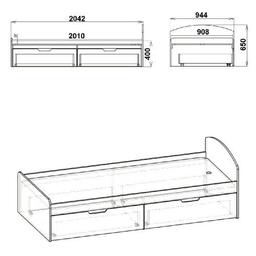 Кровать KOMPANIT 90+2 90 см х 200 см Орех Экко