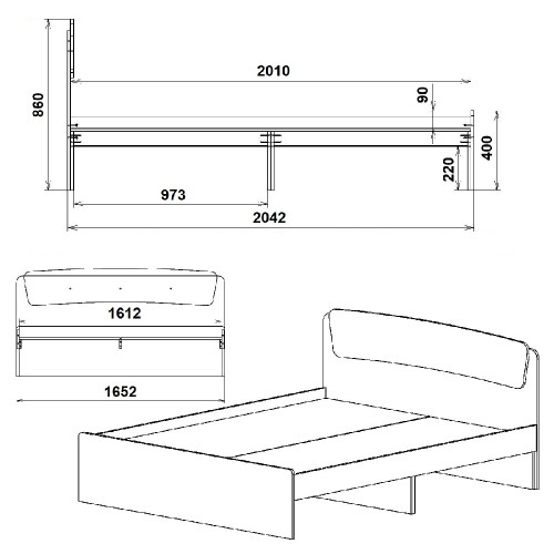 Кровать KOMPANIT "Классика" 140 см х 200 см Бук