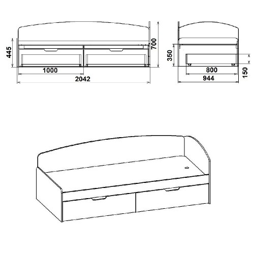 Кровать Kompanit 90+2С 90 см х 200 см Яблоня