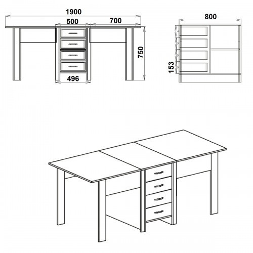 Стол книжка Компанит 3 190х80х75 см Орех экко