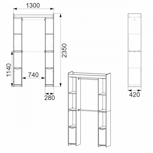 Шкаф для вещей 16 Компанит Нимфея альба (130х42х235 см)