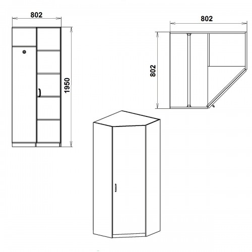 Шафа кутова Компаніт 3У 80х80х195 см Венге комбі