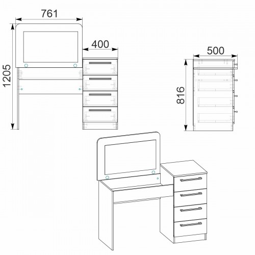 Трюмо-9 Компанит Венге темный (116,7х50х81,6 см)